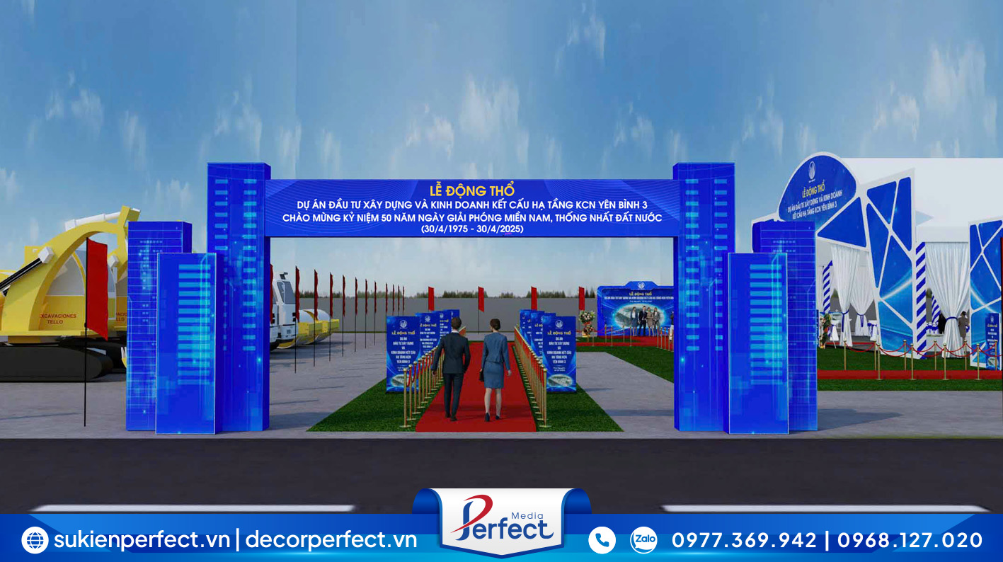 Thiết kế 3D sự kiện lễ khởi công động thổ cụm công nghiệp tại hà nội