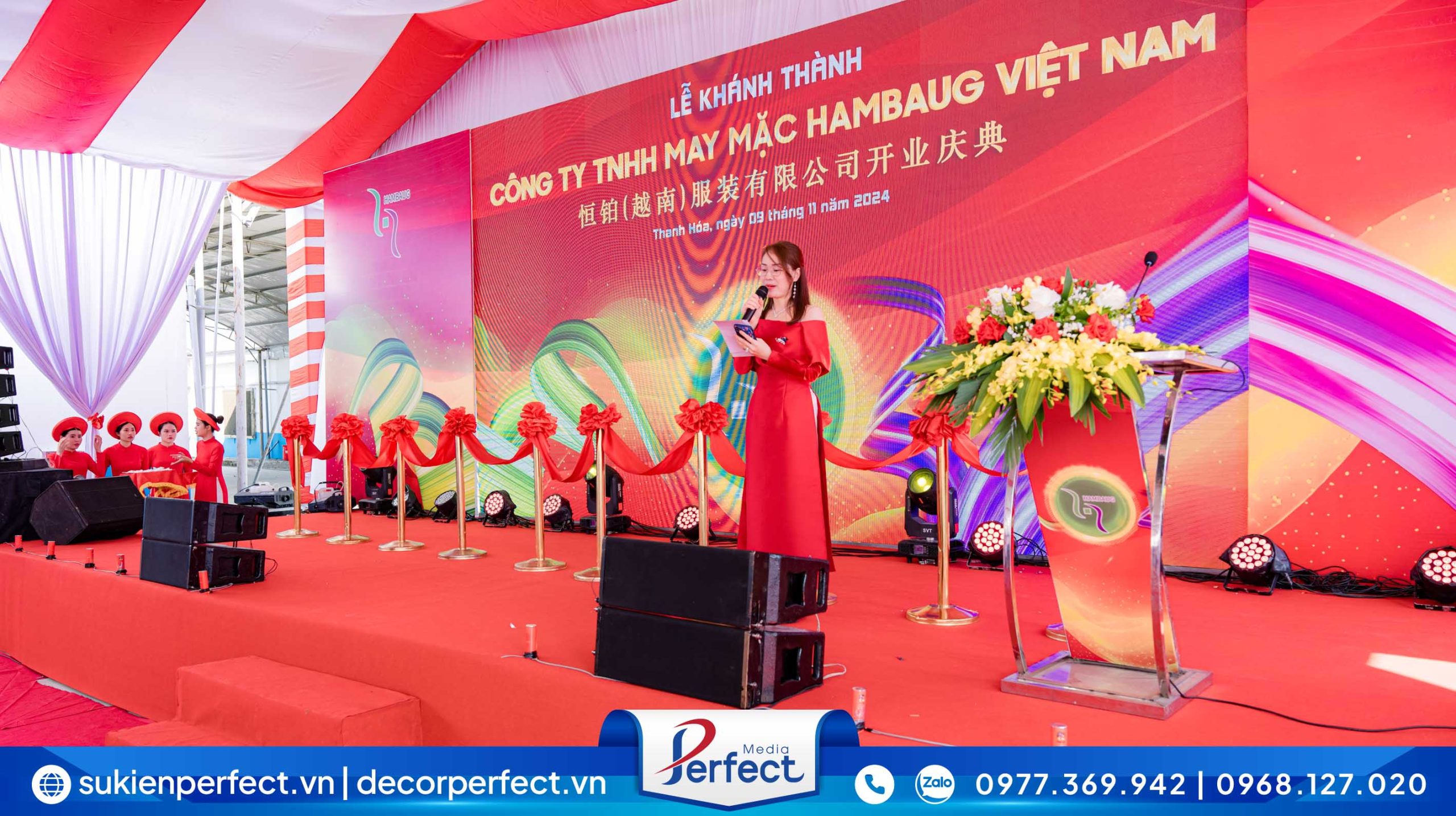 MC song ngữ Hạ Hòa - Perfect Media phụ trách dẫn sự kiện khánh thành Công ty TNHH May mặc Hambaug Việt Nam