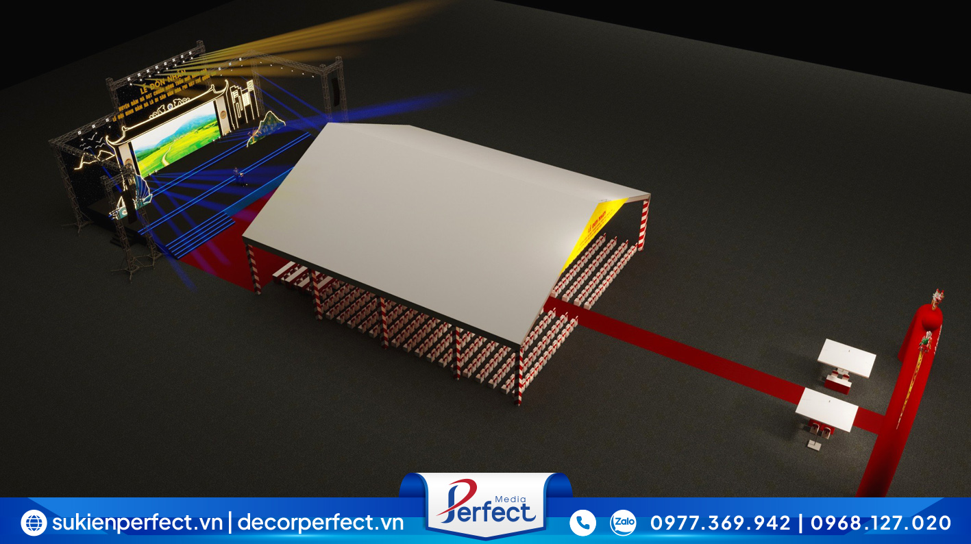 Thiết kế 3D toàn cảnh không gian nhà giàn lễ đón nhận huyện Đầm Hà đạt chuẩn nông thôn mới